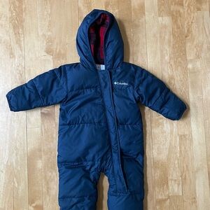 [Columbia] Navy Hooded Infant Snowsuit: 6-12 months
